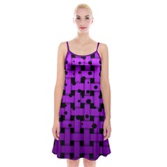 Weaved Bubbles At Strings, Purple, Violet Color Spaghetti Strap Velvet Dress