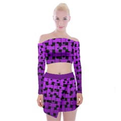 Weaved Bubbles At Strings, Purple, Violet Color Off Shoulder Top With Mini Skirt Set by Casemiro