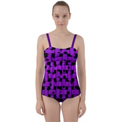 Weaved Bubbles At Strings, Purple, Violet Color Twist Front Tankini Set by Casemiro