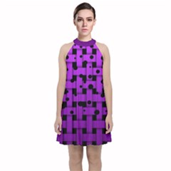 Weaved Bubbles At Strings, Purple, Violet Color Velvet Halter Neckline Dress  by Casemiro