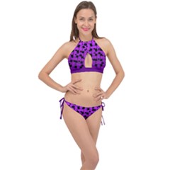 Weaved Bubbles At Strings, Purple, Violet Color Cross Front Halter Bikini Set by Casemiro