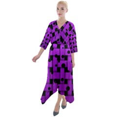 Weaved Bubbles At Strings, Purple, Violet Color Quarter Sleeve Wrap Front Maxi Dress by Casemiro