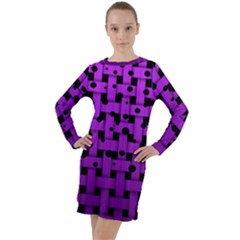 Weaved Bubbles At Strings, Purple, Violet Color Long Sleeve Hoodie Dress