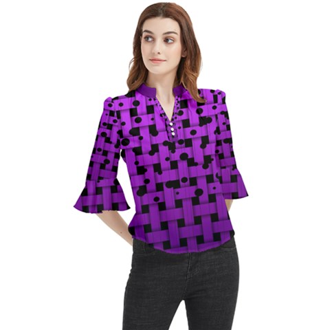 Weaved Bubbles At Strings, Purple, Violet Color Loose Horn Sleeve Chiffon Blouse by Casemiro