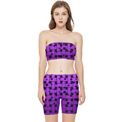 Weaved Bubbles At Strings, Purple, Violet Color Stretch Shorts And Tube Top Set by Casemiro