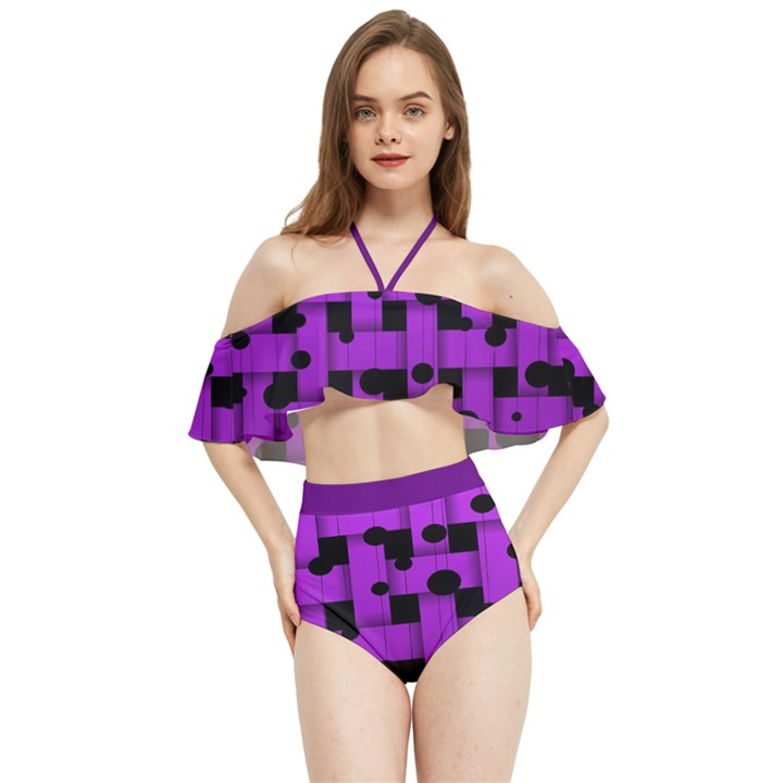 Weaved bubbles at Strings, purple, violet color Halter Flowy Bikini Set 