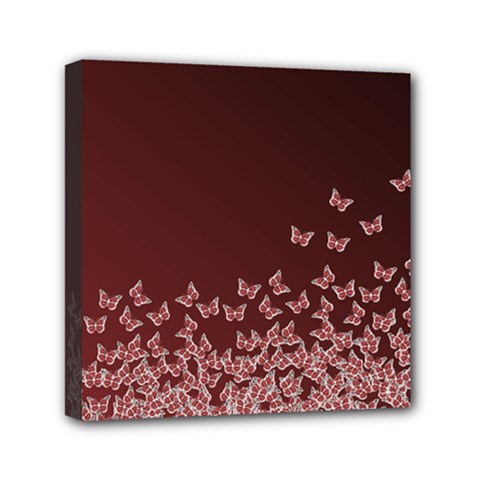 Red Gradient Butterflies Pattern, Nature Theme Mini Canvas 6  X 6  (stretched) by Casemiro