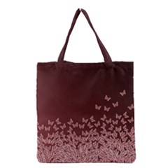 Red Gradient Butterflies Pattern, Nature Theme Grocery Tote Bag by Casemiro