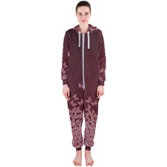 Red Gradient Butterflies Pattern, Nature Theme Hooded Jumpsuit (ladies) 