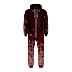 Red Gradient Butterflies Pattern, Nature Theme Hooded Jumpsuit (kids)