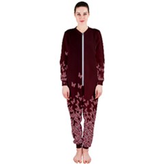 Red Gradient Butterflies Pattern, Nature Theme Onepiece Jumpsuit (ladies) 