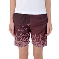 Red Gradient Butterflies Pattern, Nature Theme Women s Basketball Shorts by Casemiro