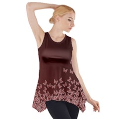 Red Gradient Butterflies Pattern, Nature Theme Side Drop Tank Tunic by Casemiro