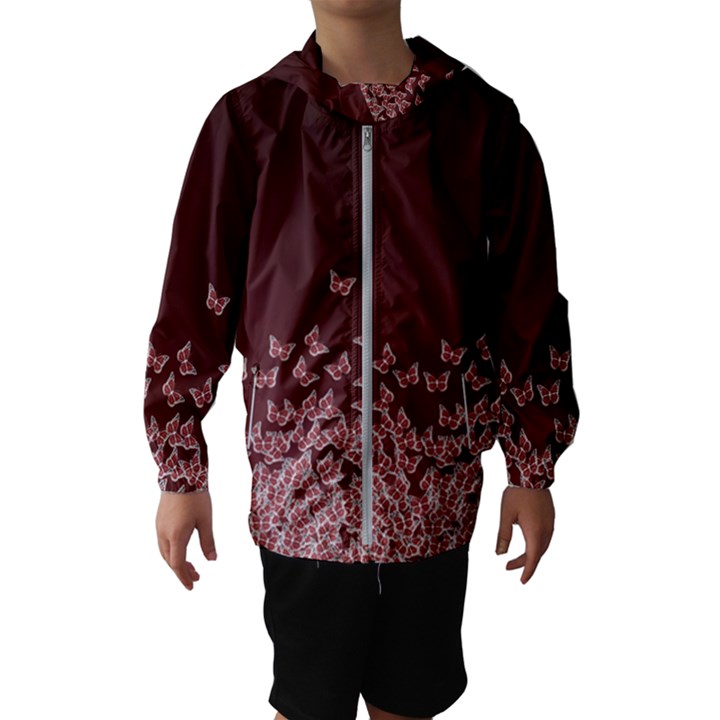 Red Gradient Butterflies pattern, nature theme Kids  Hooded Windbreaker