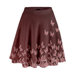 Red Gradient Butterflies Pattern, Nature Theme High Waist Skirt by Casemiro