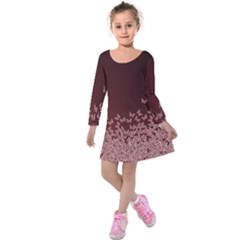 Red Gradient Butterflies Pattern, Nature Theme Kids  Long Sleeve Velvet Dress