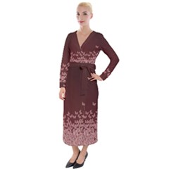 Red Gradient Butterflies Pattern, Nature Theme Velvet Maxi Wrap Dress by Casemiro