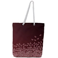 Red Gradient Butterflies Pattern, Nature Theme Full Print Rope Handle Tote (large)