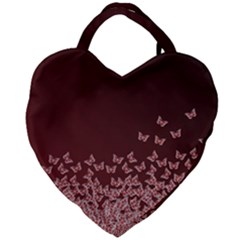 Red Gradient Butterflies Pattern, Nature Theme Giant Heart Shaped Tote by Casemiro