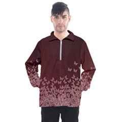 Red Gradient Butterflies Pattern, Nature Theme Men s Half Zip Pullover by Casemiro