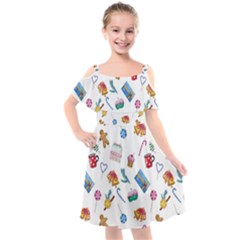 New Year Elements Kids  Cut Out Shoulders Chiffon Dress by SychEva