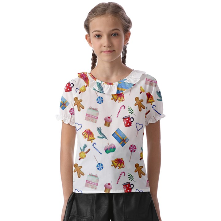 New Year Elements Kids  Frill Chiffon Blouse