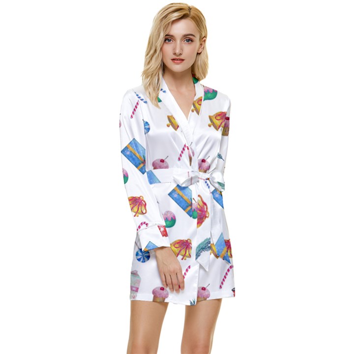 New Year Elements Long Sleeve Satin Robe