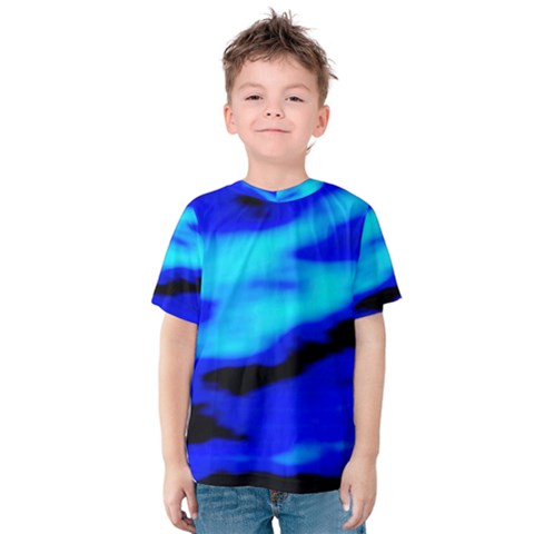 Blue Waves Abstract Series No13 Kids  Cotton Tee by DimitriosArt