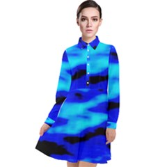 Blue Waves Abstract Series No13 Long Sleeve Chiffon Shirt Dress by DimitriosArt