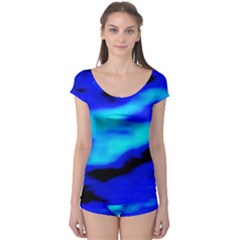 Blue Waves Abstract Series No13 Boyleg Leotard  by DimitriosArt