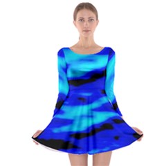 Blue Waves Abstract Series No13 Long Sleeve Skater Dress by DimitriosArt