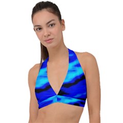 Blue Waves Abstract Series No13 Halter Plunge Bikini Top by DimitriosArt