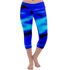 Blue Waves Abstract Series No13 Capri Yoga Leggings by DimitriosArt