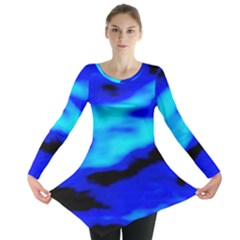 Blue Waves Abstract Series No13 Long Sleeve Tunic  by DimitriosArt