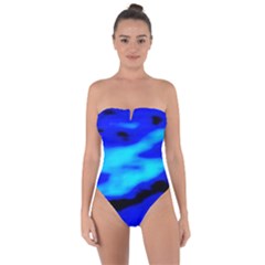 Blue Waves Abstract Series No13 Tie Back One Piece Swimsuit by DimitriosArt