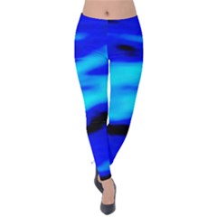 Blue Waves Abstract Series No13 Velvet Leggings by DimitriosArt