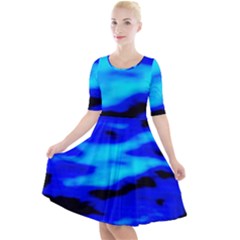 Blue Waves Abstract Series No13 Quarter Sleeve A-line Dress by DimitriosArt