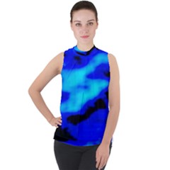 Blue Waves Abstract Series No13 Mock Neck Chiffon Sleeveless Top by DimitriosArt