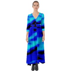 Blue Waves Abstract Series No13 Button Up Boho Maxi Dress by DimitriosArt