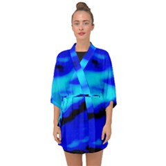 Blue Waves Abstract Series No13 Half Sleeve Chiffon Kimono by DimitriosArt