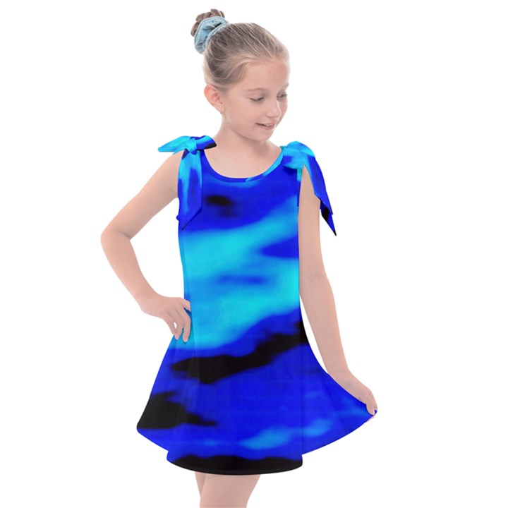 Blue Waves Abstract Series No13 Kids  Tie Up Tunic Dress