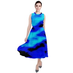 Blue Waves Abstract Series No13 Round Neck Boho Dress by DimitriosArt