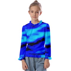 Blue Waves Abstract Series No13 Kids  Frill Detail Tee