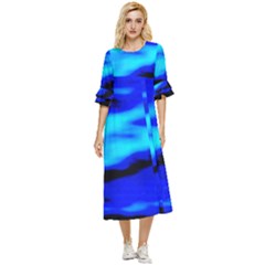 Blue Waves Abstract Series No13 Double Cuff Midi Dress