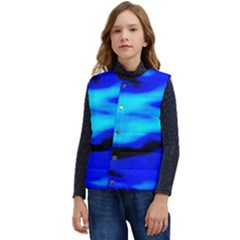 Blue Waves Abstract Series No13 Kid s Short Button Up Puffer Vest	