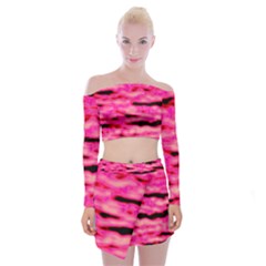 Rose  Waves Abstract Series No1 Off Shoulder Top With Mini Skirt Set by DimitriosArt