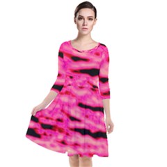 Rose  Waves Abstract Series No1 Quarter Sleeve Waist Band Dress by DimitriosArt