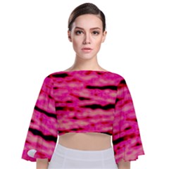 Rose  Waves Abstract Series No1 Tie Back Butterfly Sleeve Chiffon Top by DimitriosArt