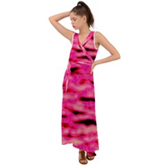 Rose  Waves Abstract Series No1 V-neck Chiffon Maxi Dress by DimitriosArt