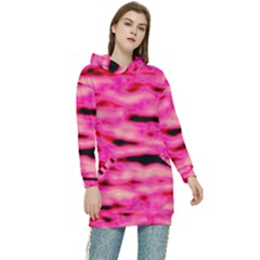 Rose  Waves Abstract Series No1 Women s Long Oversized Pullover Hoodie by DimitriosArt